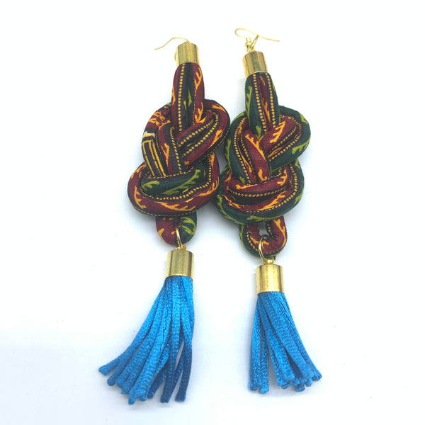 African Print Earrings-Knotted L Green Variation 13