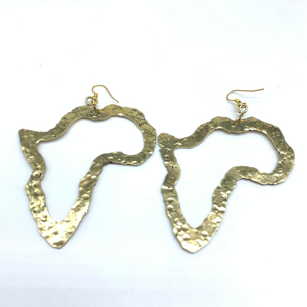 Brass Earrings- Hammered African Map Outline L
