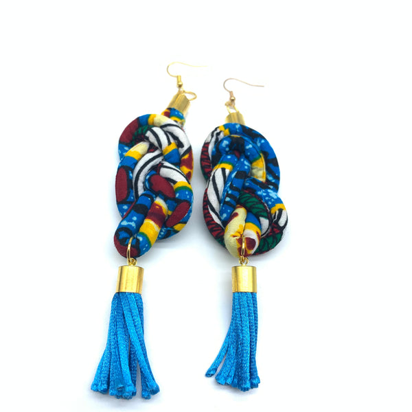 African Print Earrings-Knotted L Blue Variation 6
