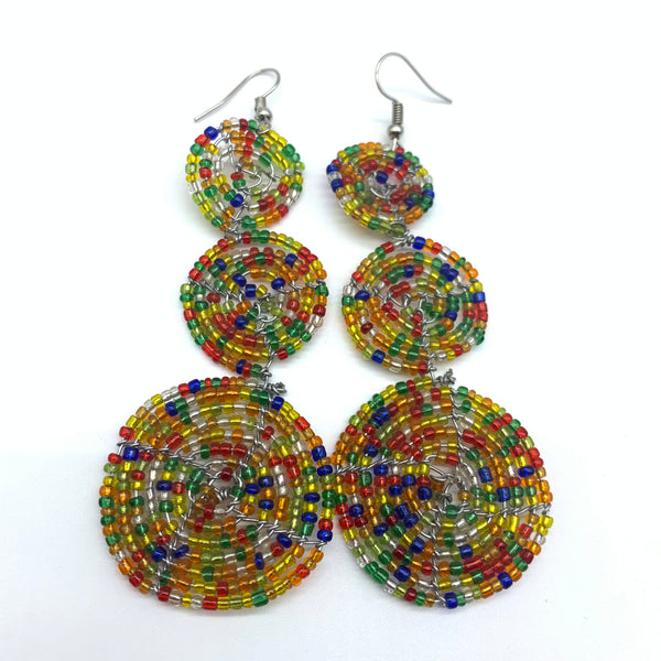 Beaded Earrings 3 Circles -Multi Colour Variation