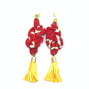 African Print Earrings-Knotted L Red Variation 10