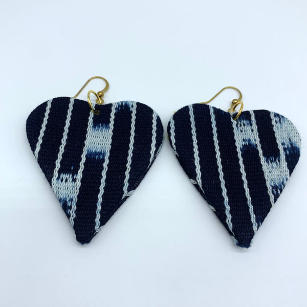 African Print Earrings-Heart Blue Variation 2