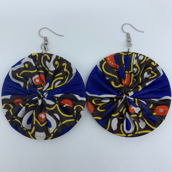 African Print Earrings-Round M Blue Variation 24