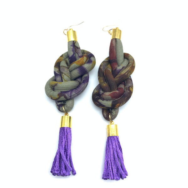 African Print Earrings-Knotted L Purple Variation 2