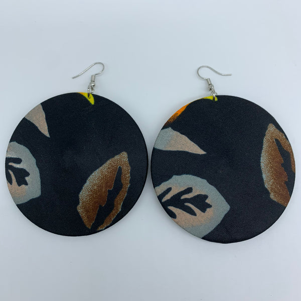 African Print Earrings-Round L Black Variation 11