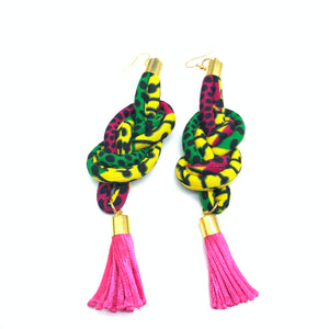 African Print Earrings-Knotted L Green Variation 3