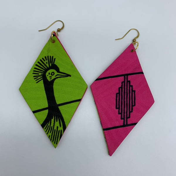 African Print Earrings-Daya Reversible Green Variation