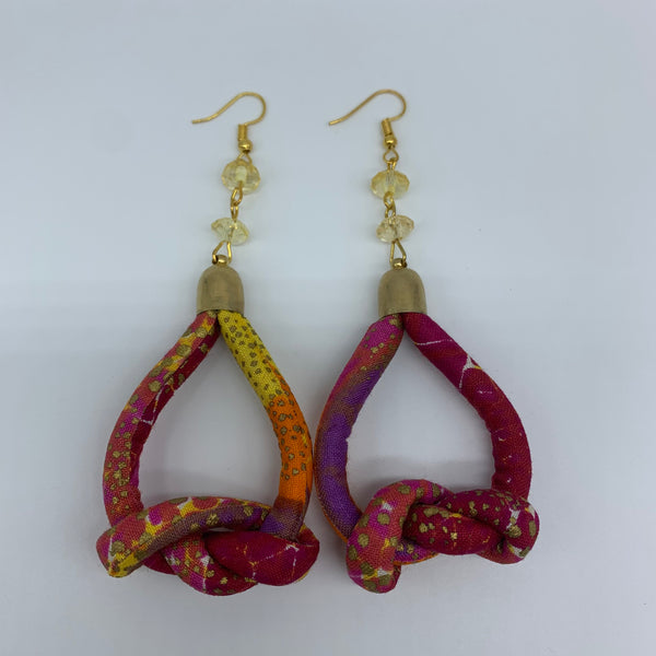 African Print Earrings-Knotted S Pink Variation 2