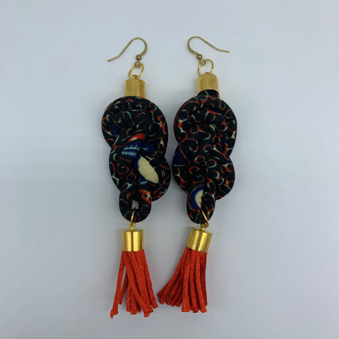 African Print Earrings-Knotted L Black Variation 4