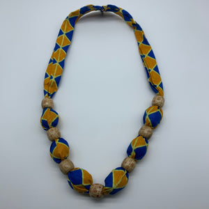 African Print Necklace W/Wooden Beads-Blue Variation 6 - Lillon Boutique