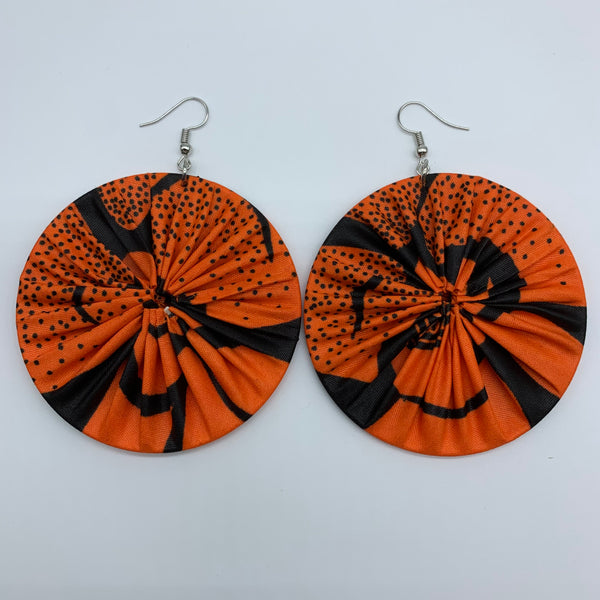 African Print Earrings-Round L Orange Variation 5