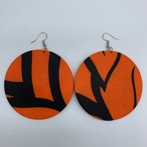 African Print Earrings-Round L Orange Variation 6
