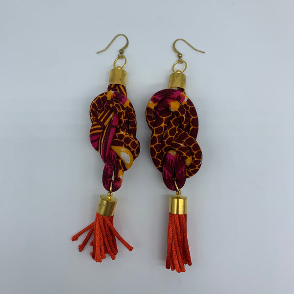 African Print Earrings-Knotted L Red Variation 5