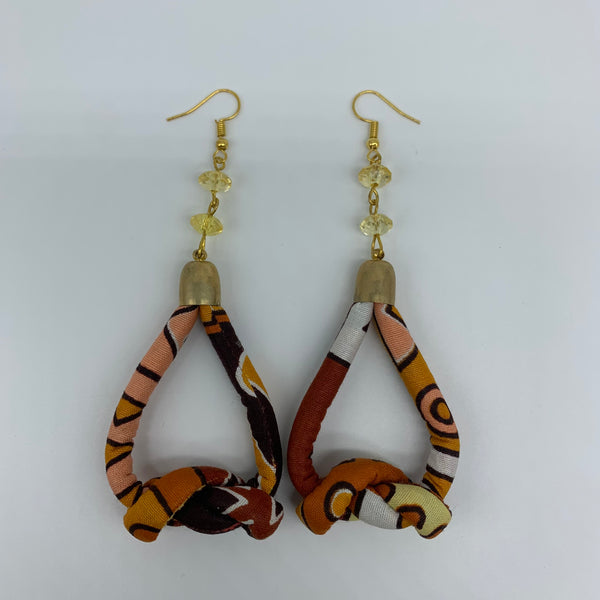African Print Earrings-Knotted S Brown Variation