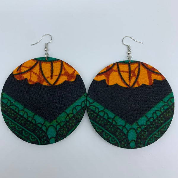 African Print Earrings-Round L Green Variation 14