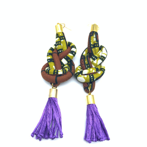 African Print Earrings-Knotted L Brown Variation 2
