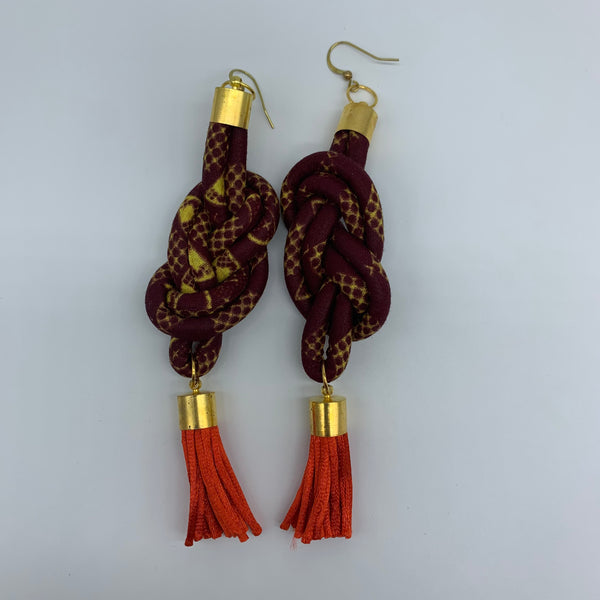 African Print Earrings-Knotted L Red Variation 4