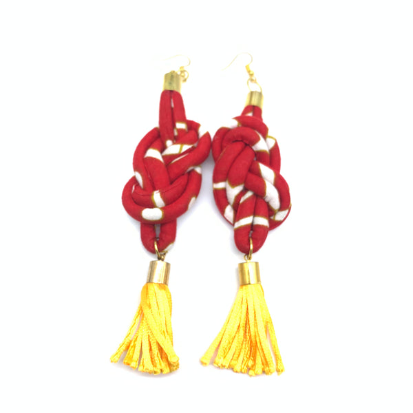 African Print Earrings-Knotted L Red Variation 10