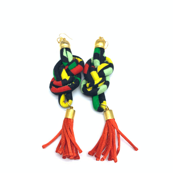 African Print Earrings-Knotted L Green Variation 6