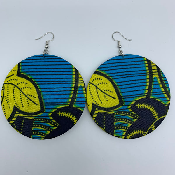 African Print Earrings-Round L Blue Variation 21