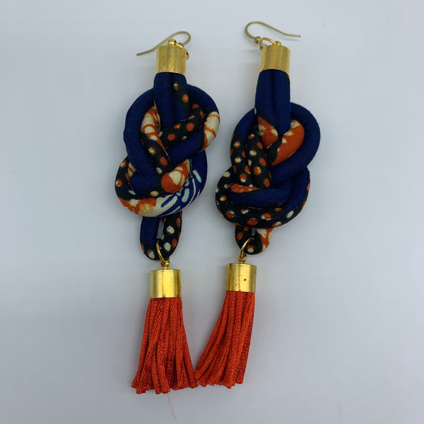 African Print Earrings-Knotted L Blue Variation 4