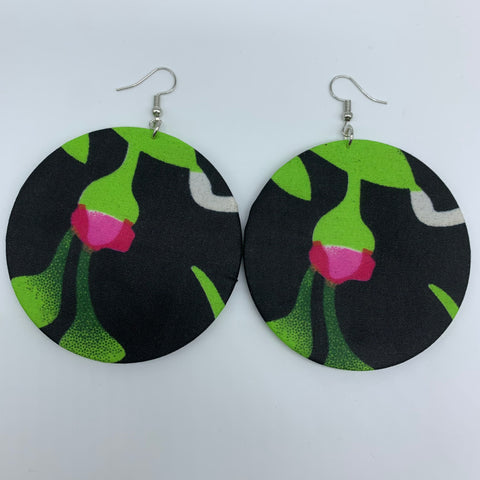 African Print Earrings-Round L Green Variation 15