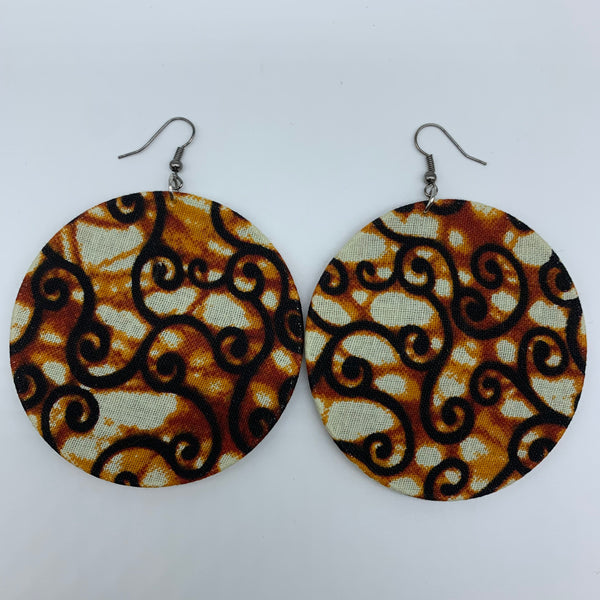 African Print Earrings-Round L Brown Variation 14