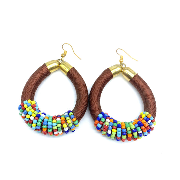 Thread Earrings W/Beads SM- Brown Variation