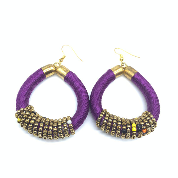 Thread Earrings W/Beads-Purple Variation