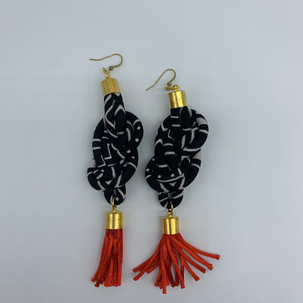 African Print Earrings-Knotted L Black Variation 3