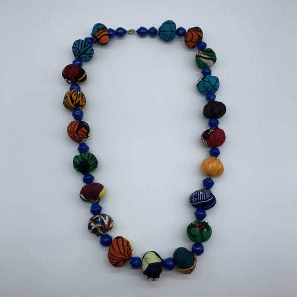 African Print Necklace W/Recycled Paper Beads- Blue Variation - Lillon Boutique