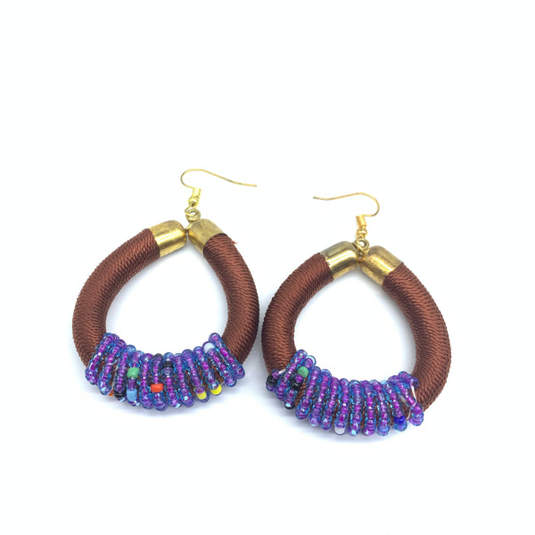 Thread Earrings W/Beads-Brown Variation