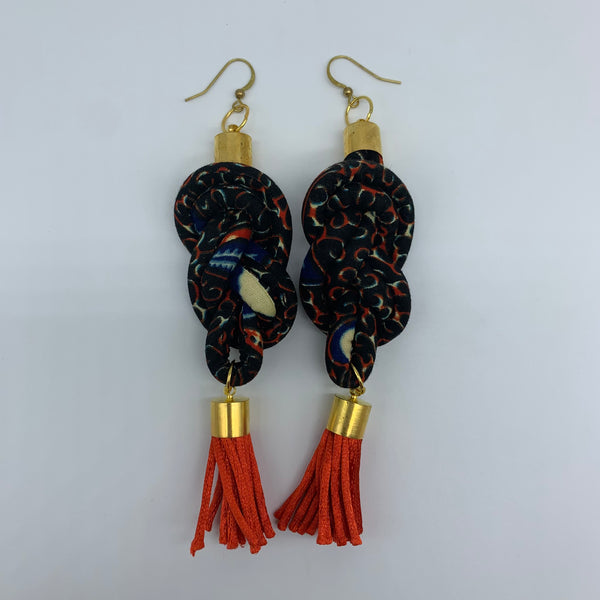 African Print Earrings-Knotted L Black Variation 4