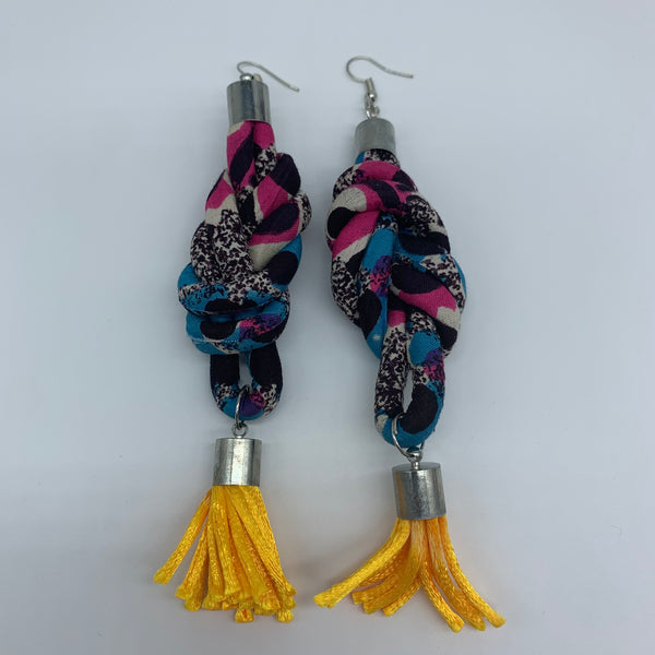 African Print Earrings-Knotted M Blue Variation