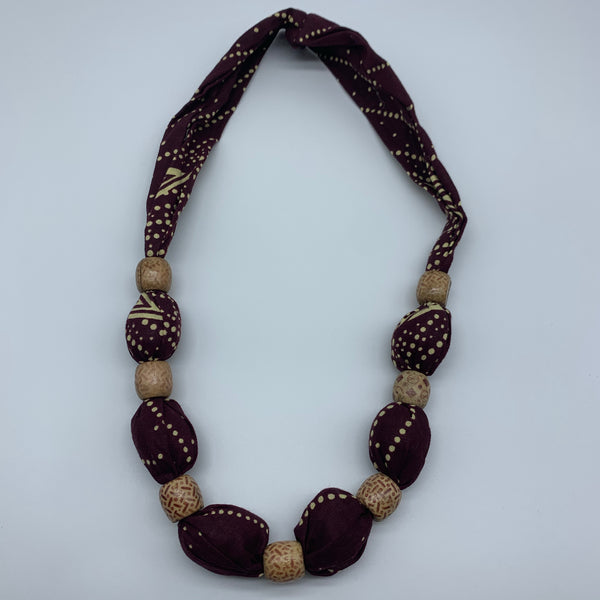 African Print Necklace W/Wooden Beads-Brown Variation - Lillon Boutique