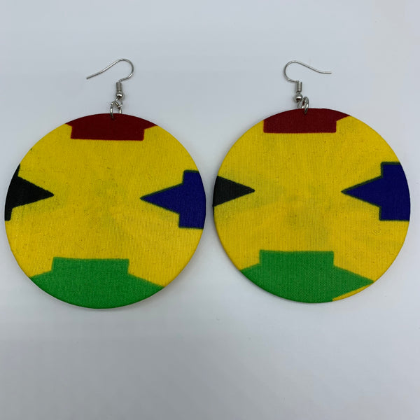 African Print Earrings-Round L Yellow Variation 5