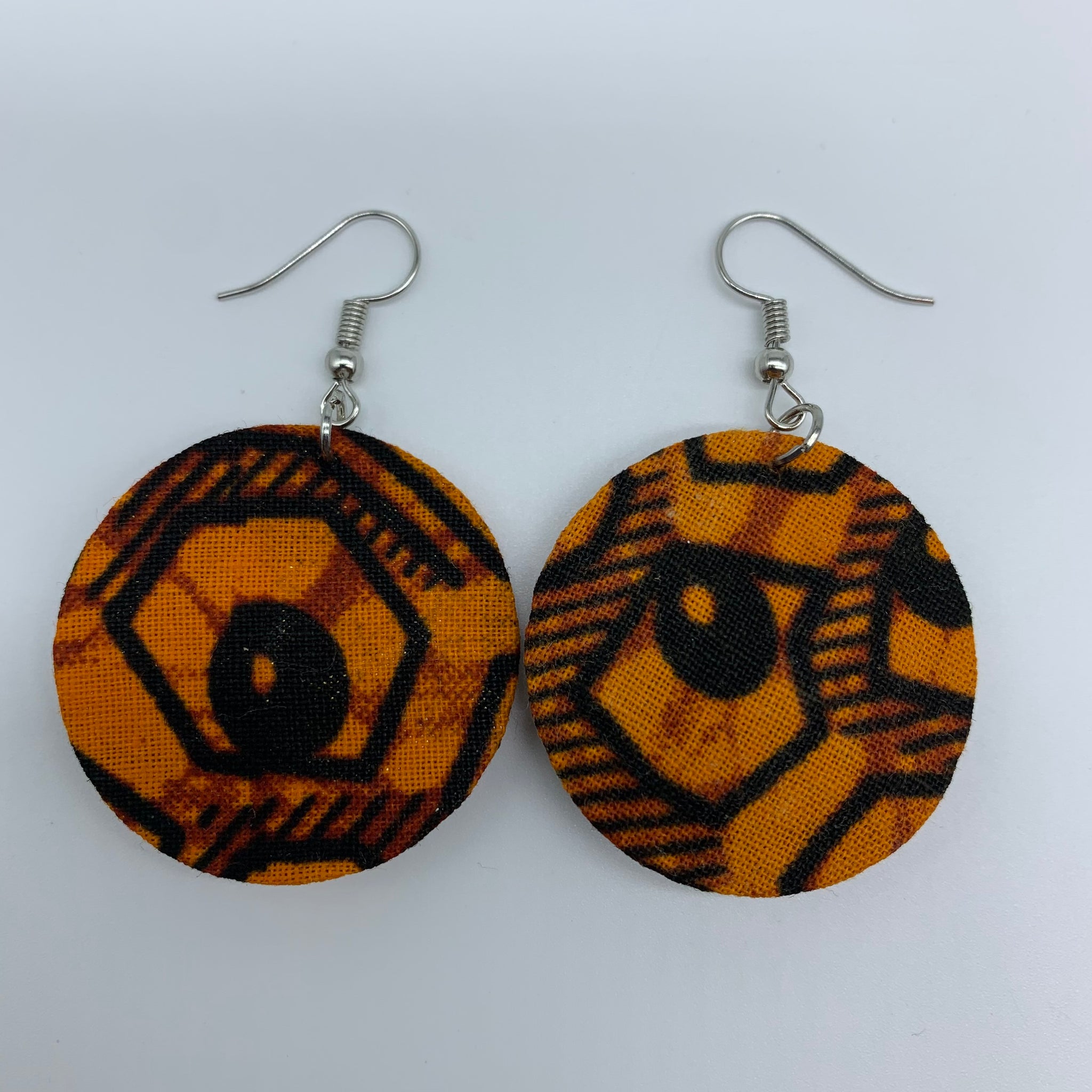 African Print Earrings-Round XS Orange Variation 10