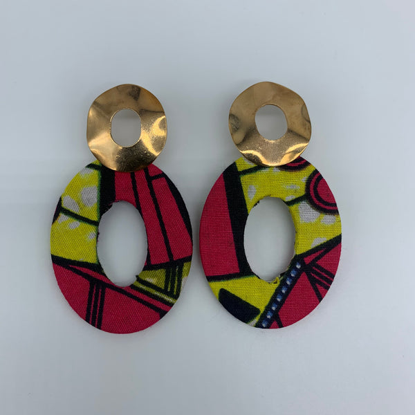 African Print Earrings-Metal Oval Pink Variation