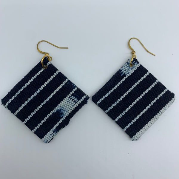 African Print Earrings-Square Blue Variation 3