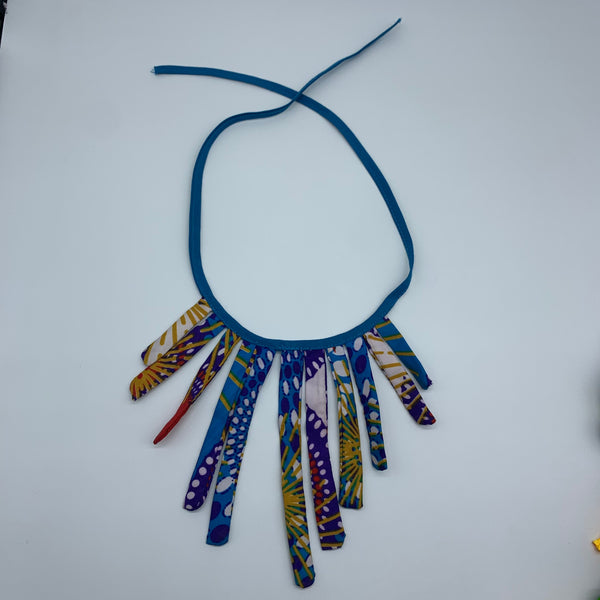 African Print Fabric Necklace -Blue Variation