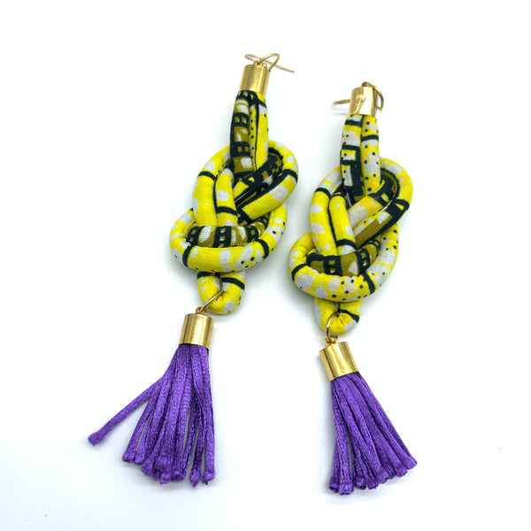 African Print Earrings-Knotted L Yellow Variation 11