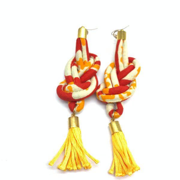 African Print Earrings-Knotted L Red Variation 14