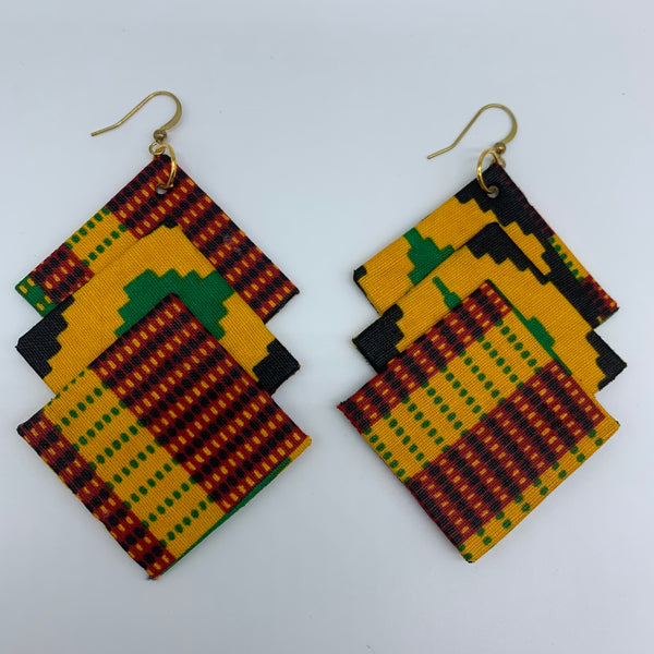 African Print Earrings-3 Squares Reversible Orange Variation 5