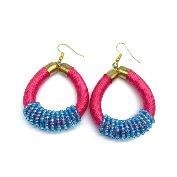 Thread Earrings W/Beads-Pink Variation 2
