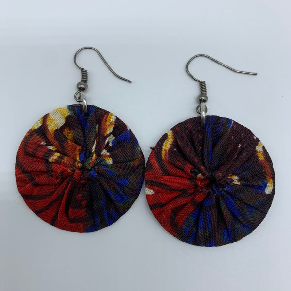 African Print Earrings-Round XS Red Variation 36