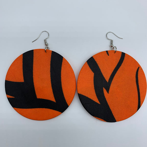 African Print Earrings-Round L Orange Variation 6