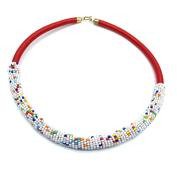 Beaded Thread  Bangle Necklace-Red Variation