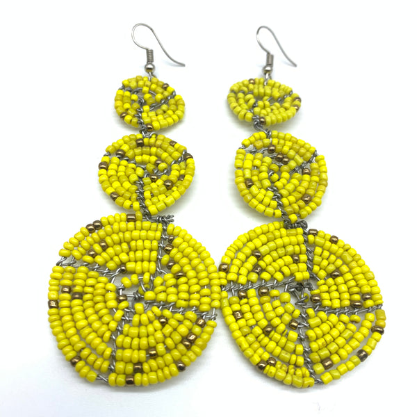 Beaded Earrings 3 Circles -Yellow Variation