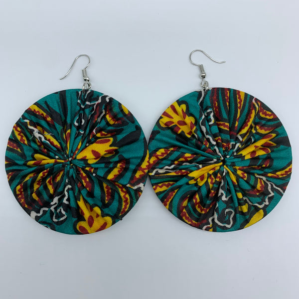 African Print Earrings-Round L Green Variation 18