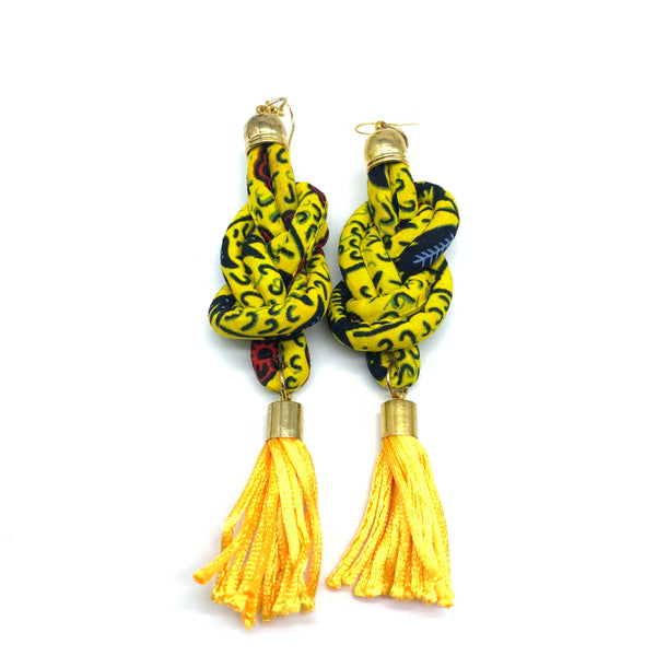 African Print Earrings-Knotted L Yellow Variation 15